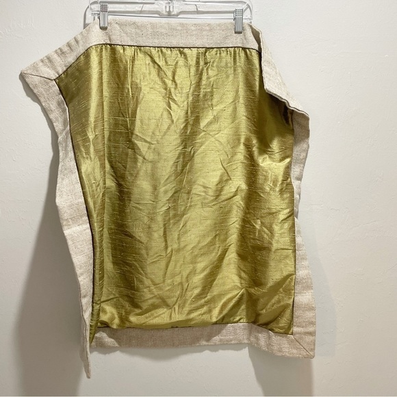 ARHAUS Euro Pillow Cover Green Beige Silk Dupioni Reverses To Linen Weave 29X29 - Picture 1 of 5